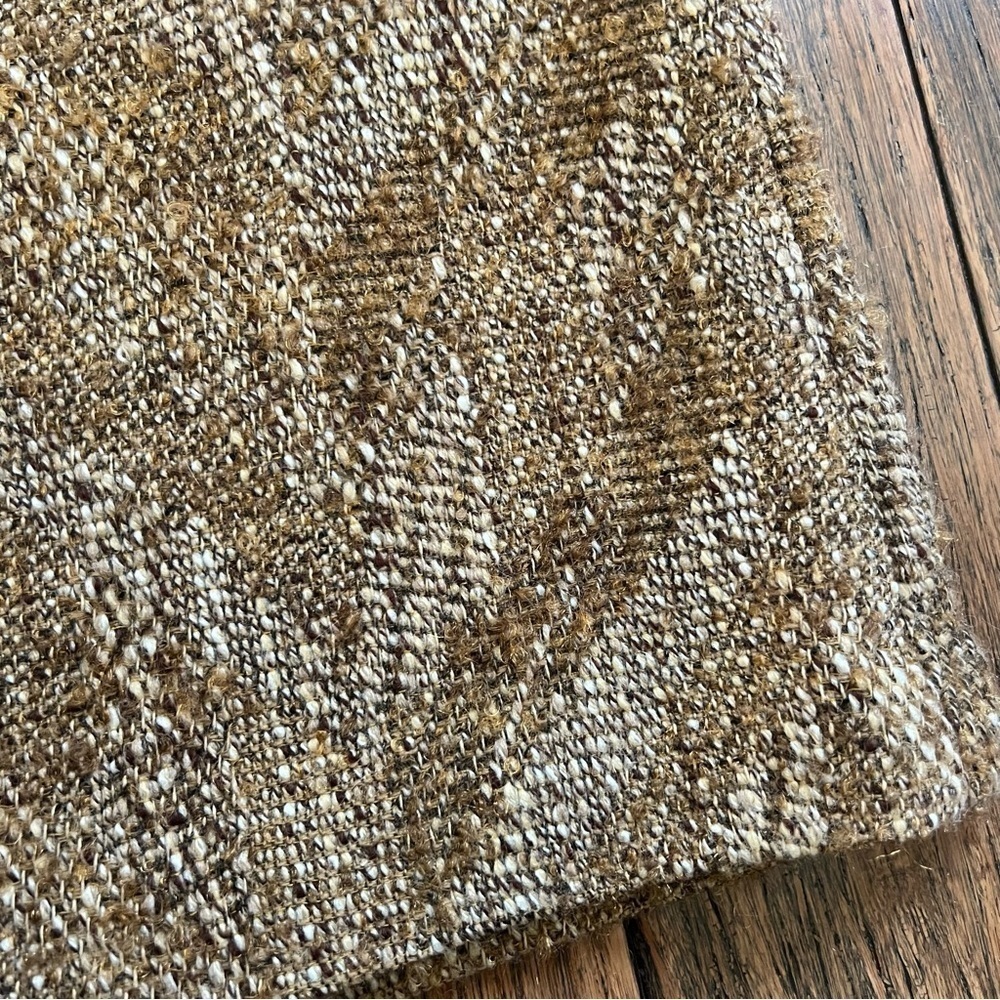 Classic Wool Tweed Mini Skirt Leather Trim 6 Gold Tan Brown Career Office Chic - Picture 12 of 14